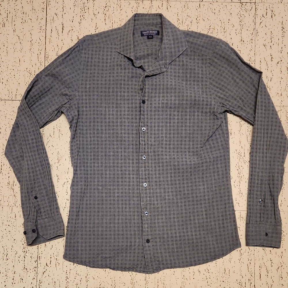 Harry Rosen Checkered Button Down Long Sleeve Dress Shirt Blue And Grey